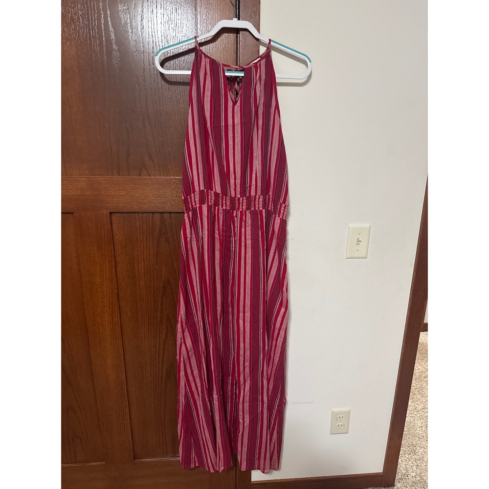 Universal Thread Maxi Dress Striped Red Pink Boho Tie Neck Elastic Waist XXL